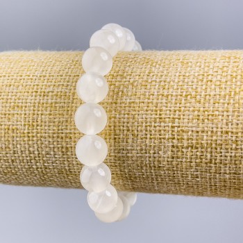 Moonstone Bracelet natural stone smooth bead, diameter 10mm±, length 18cm (stretch)
