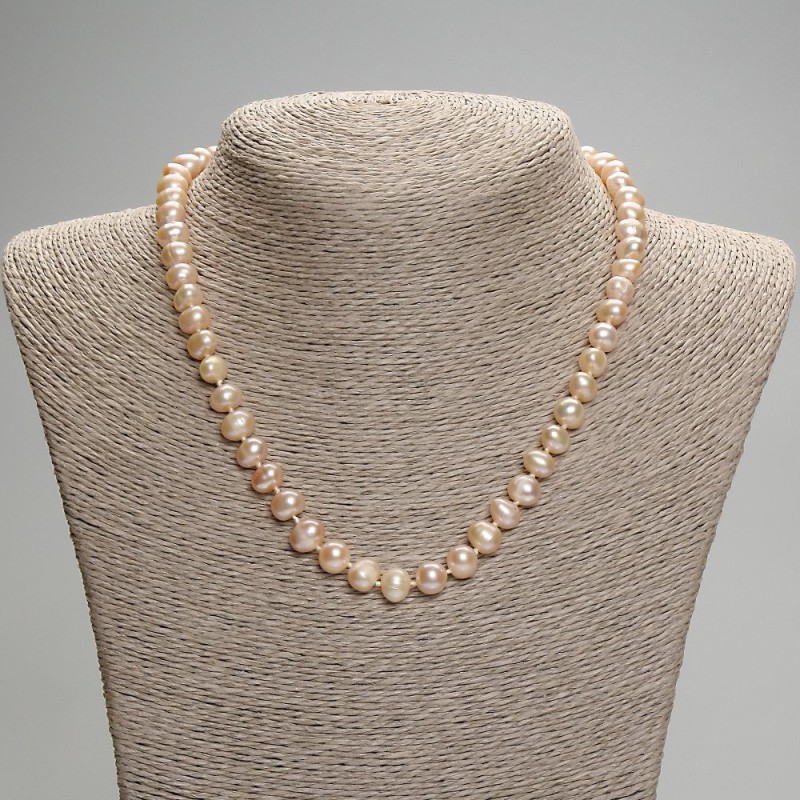 Oval Pink Freshwater Pearl Necklace, 7mm diameter, 42cm length