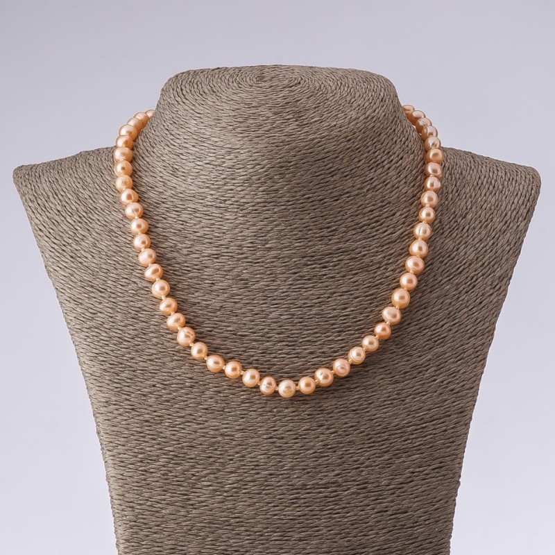 Pearl Necklace - freshwater (cultured) round shape pink peach, length 42-50cm, diameter 6-7mm(±)