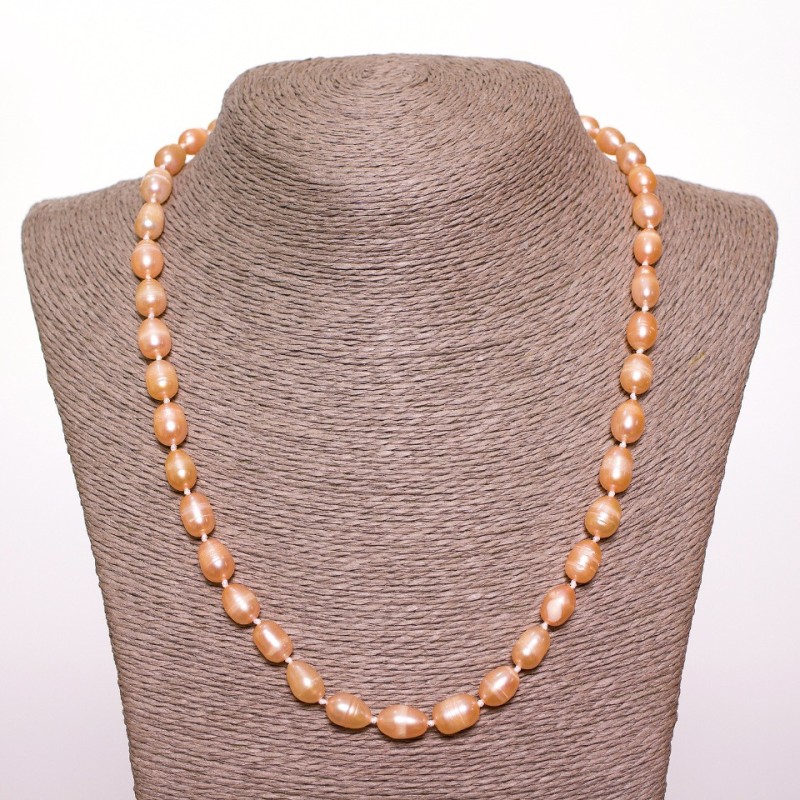 River freshwater pearl necklace, peach oval shape, 8×10mm (±), length 50cm