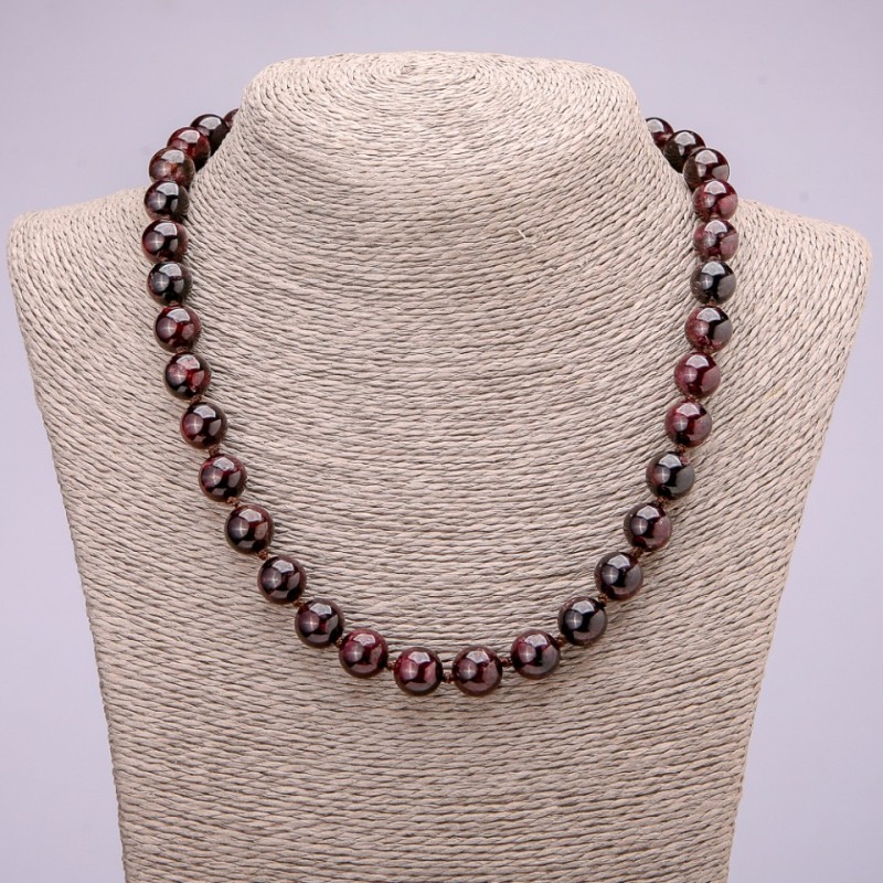 Necklace made from natural gemstone Garnet smooth beads, diameter 10(±)mm, length 48cm