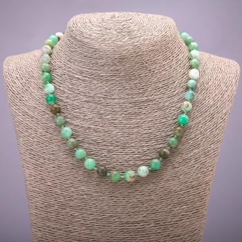 Chrysoprase Beaded Necklace on Cord, Smooth Round Beads, 8mm ±, 45cm Length