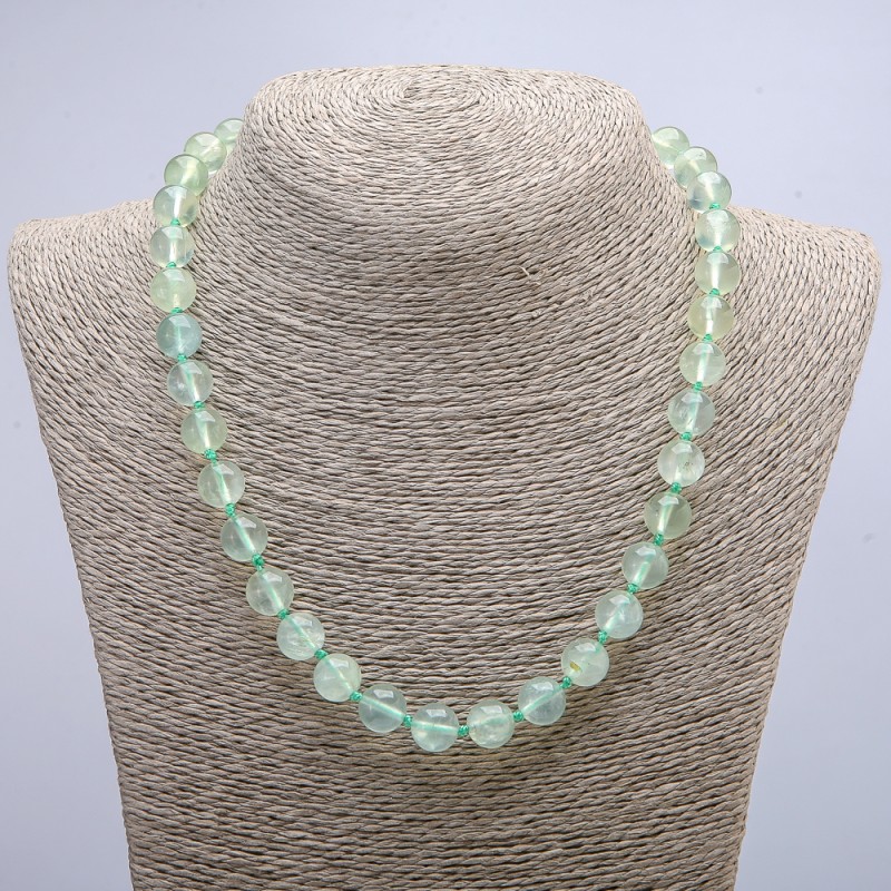 Necklace with Prehnite, smooth beads, 10mm diameter, 46cm length +