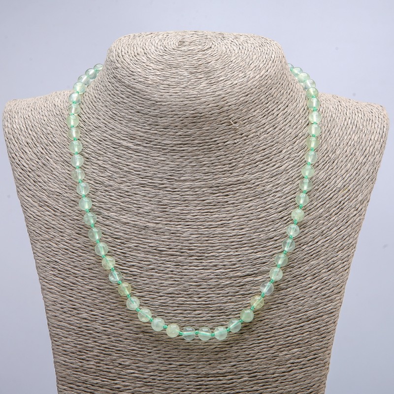 Necklace with Prehnite, smooth beads, 6mm diameter, 46cm length +