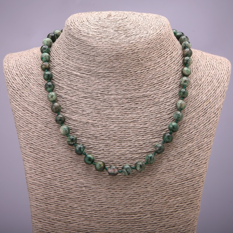 Necklace of natural stone Lepidolite green smooth bead, diameter 8(±)mm, length 45cm+