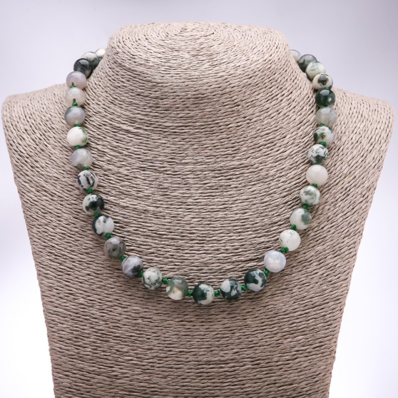 Necklace made of moss agate beads, smooth round beads 8+ mm diameter, length 45+ cm
