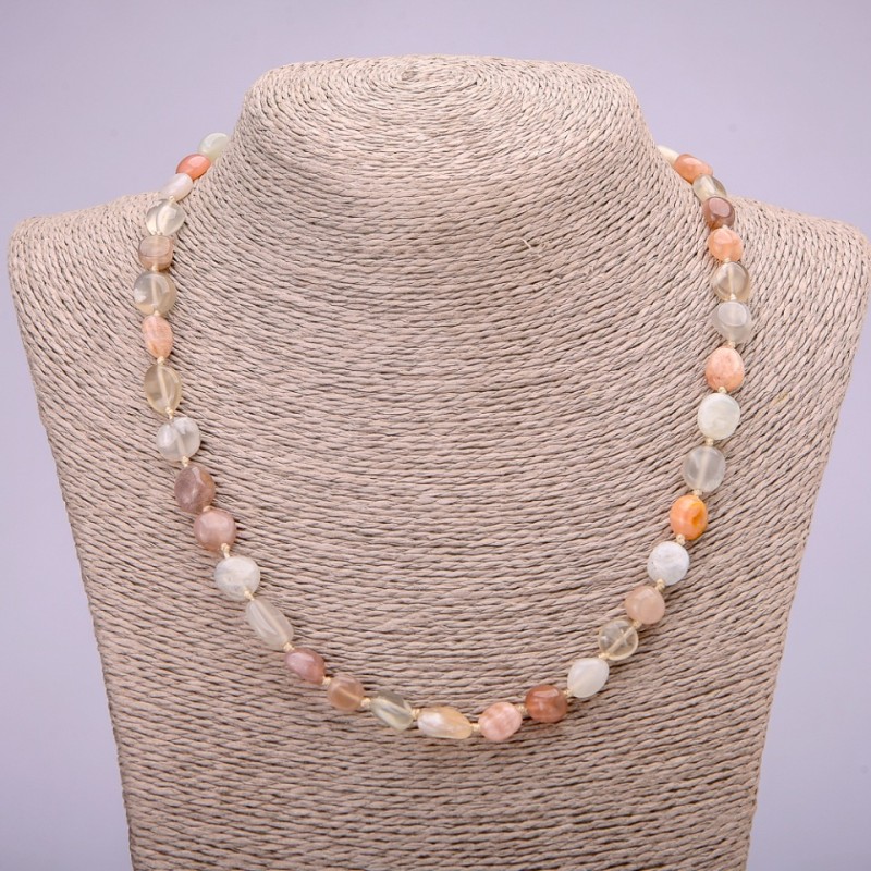 Necklace of natural selenite, tumbled, 7×9 mm ±, length 48 cm