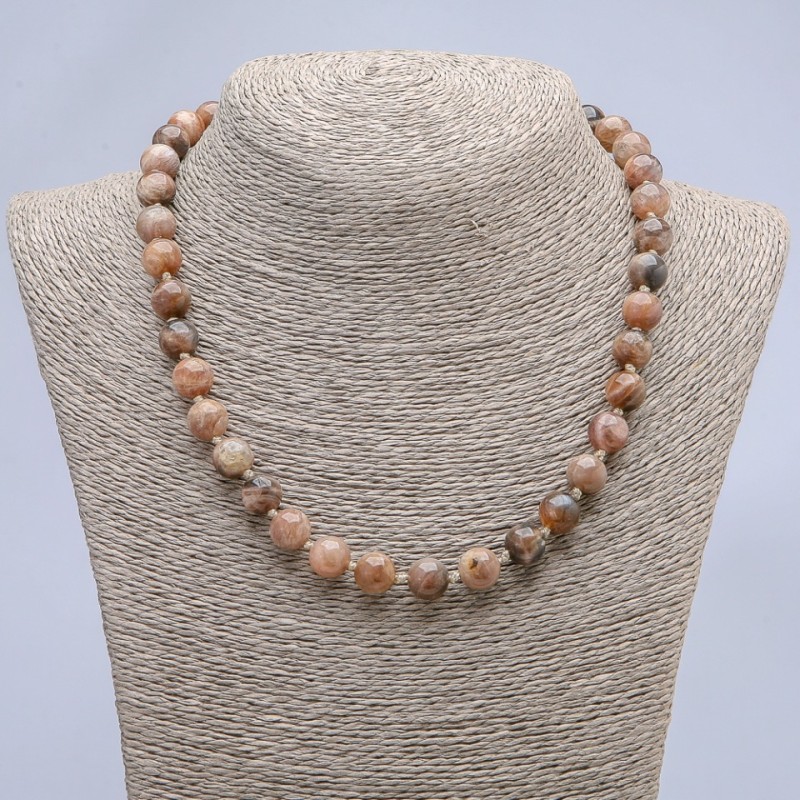 Natural stone selenite necklace, smooth ball, diameter 10mm+