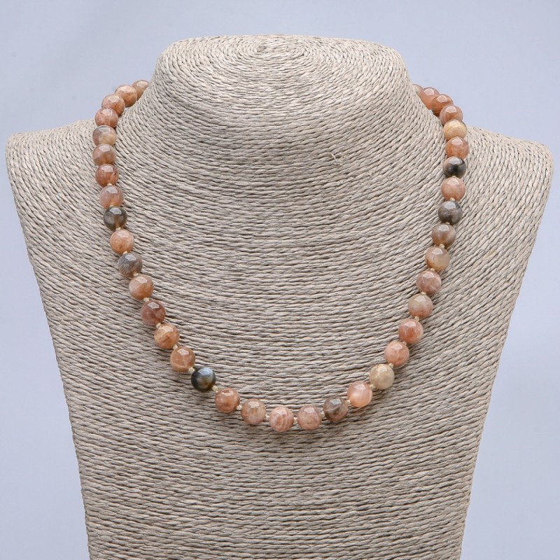 Natural Stone Necklace Selenite Smooth Bead, 8mm diameter+