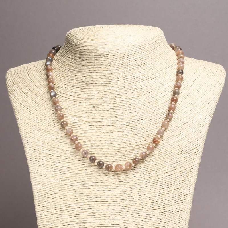 Natural stone Selenite Necklace Smooth Round Beads 6mm dia., 45cm length