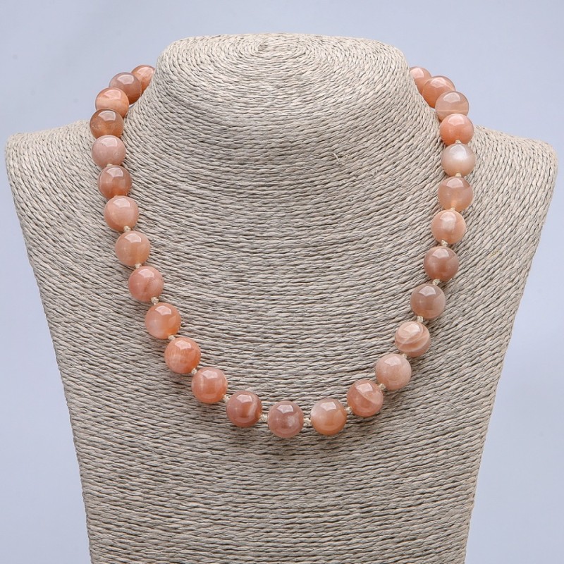 Necklace of natural stone Selenite smooth bead, diameter 12mm+