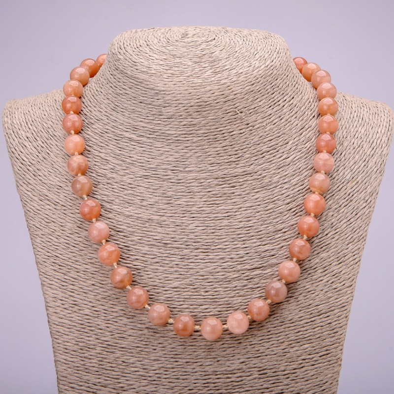 Necklace of natural selenite Smooth ball, diameter 10(±)mm, length 48cm