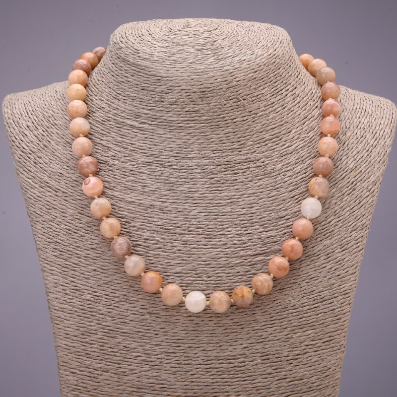 Necklace made of natural selenite smooth beads, diameter 10(±)mm, length 45cm