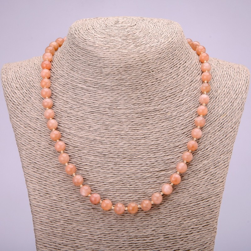 Natural stone necklace Selenite smooth ball, diameter 8(±)mm, length 48cm