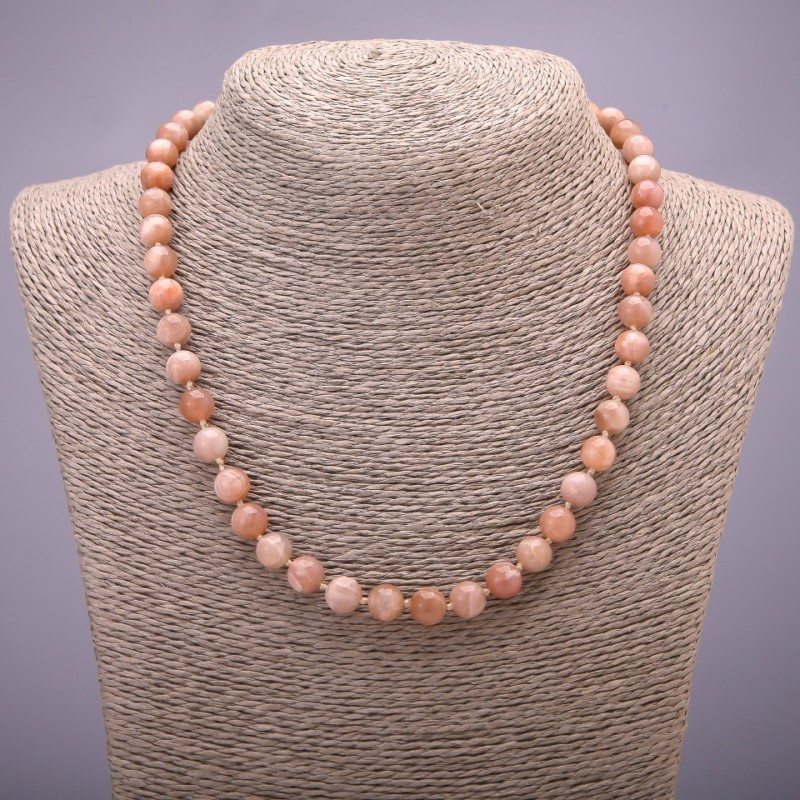 Natural Stone Necklace with Selenite, smooth sphere, diameter 8(±)mm, length 45cm