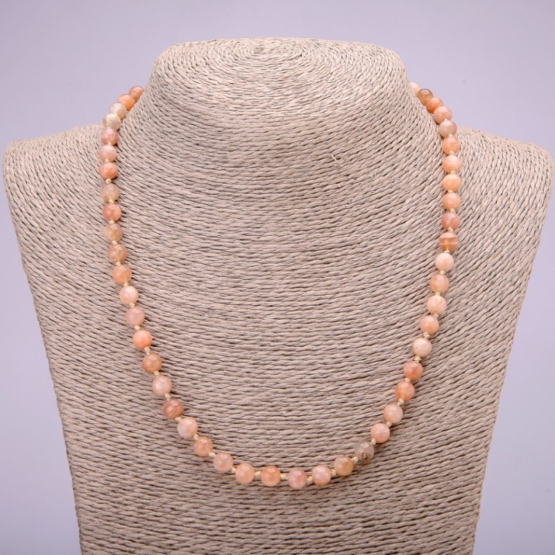 Necklace made from natural selenite, smooth round beads diameter 6mm (±), length 48 cm