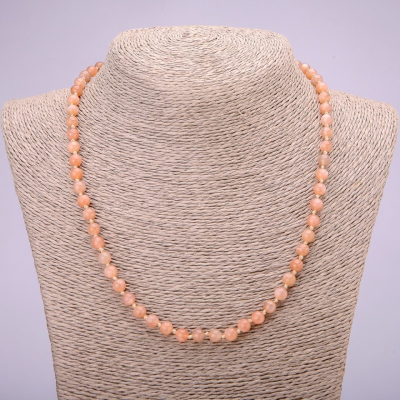 Necklace made of natural stone Selenite smooth bead, diameter 6(±)mm, length 48cm