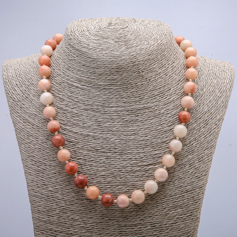 Necklace of artificial selenite, smooth ball beads 10 mm dia (±), length 46 cm+