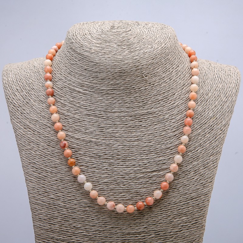 Necklace of artificial selenite, smooth round beads 6 mm (±), length 46 cm