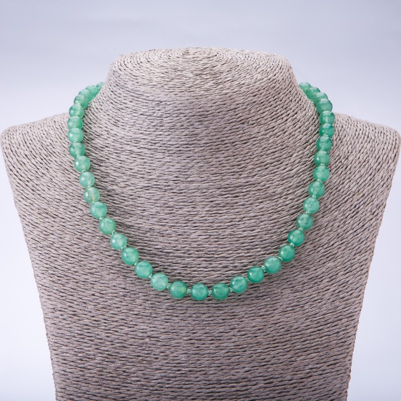 Necklace made of toned nephrite bead 8mm faceted ball, 45 cm