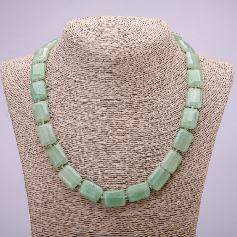 Necklace made of natural nephrite rectangle beads, diameter 13x18mm, length 48cm
