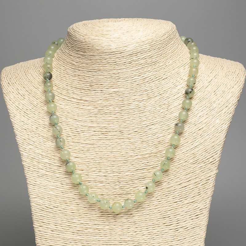Necklace made from natural stone Prehnite smooth bead, diameter 6mm±, length 50cm±