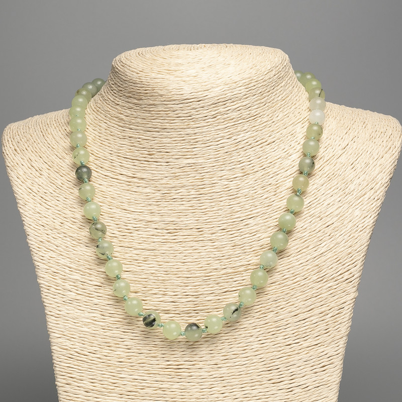 Necklace of natural stone Prehnite smooth bead, diameter 8mm±, length 50cm+