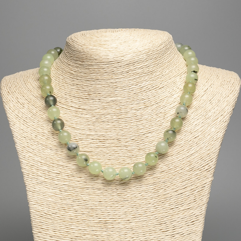 Necklace made of natural gemstones Prehnite smooth beads, diameter 10mm±, length 50cm±