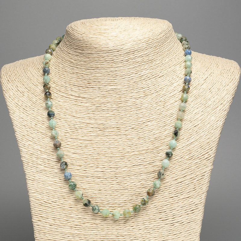 Chrysocolla and Lazurite Bead Necklace, Faceted 6mm Sphere, 50cm+ Length