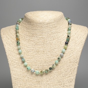 Chrysocolla and Lazurite Bead Necklace, Faceted 8mm Round Beads, 50cm+ Length