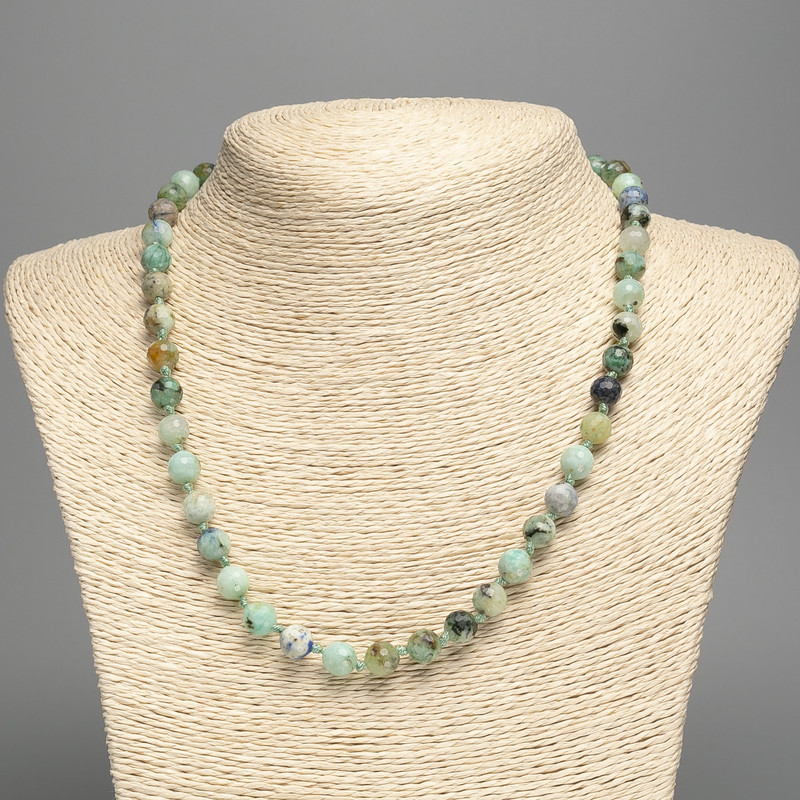 Chrysocolla and Lazurite Bead Necklace, Faceted 8mm Round Beads, 50cm+ Length