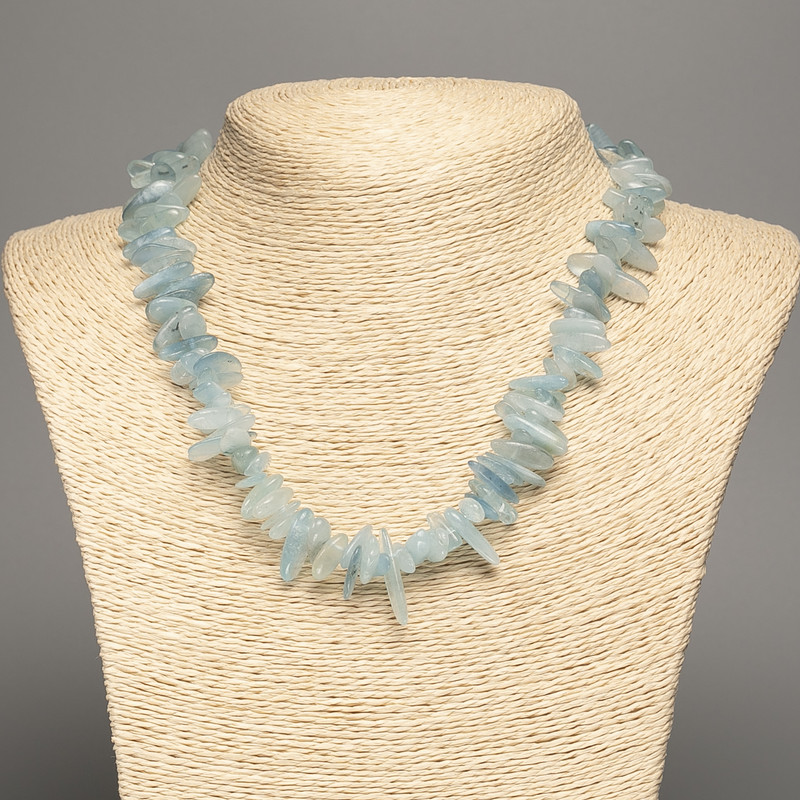 Necklace made of natural aquamarine chips, 'needle' shape, 16x6mm, length 48cm +