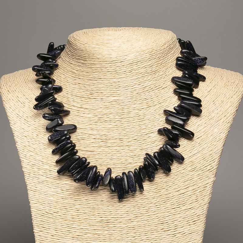 Necklace of Natural Stone Aventurine Night of Cairo Tiny Needle, diameter 20x6mm, length 48cm +
