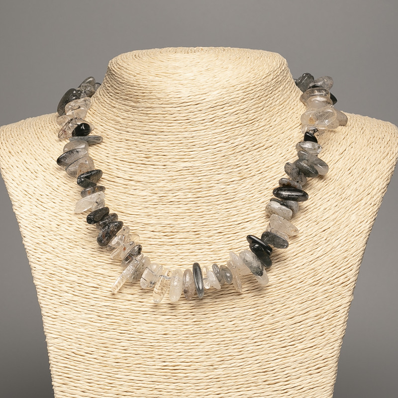 Rutilated Quartz Bead Necklace - Hairy Quartz nibs, needle shape, 15x5mm, length 48cm +