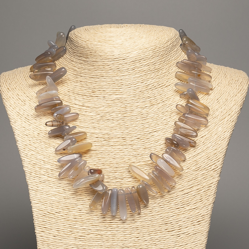 Necklace made of smoky agate stone chip beads, needle-like chips, diameter 20x7mm, length 48cm +