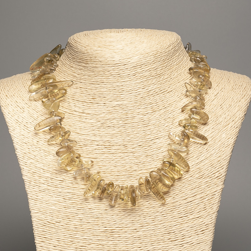 Necklace made from natural gemstone Wine quartz shard “needle”, diameter 20x7mm, length 48cm +