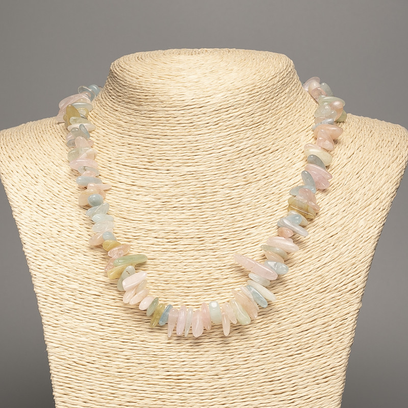 Morganite Crystal Necklace 48 cm length, needle-shaped chips