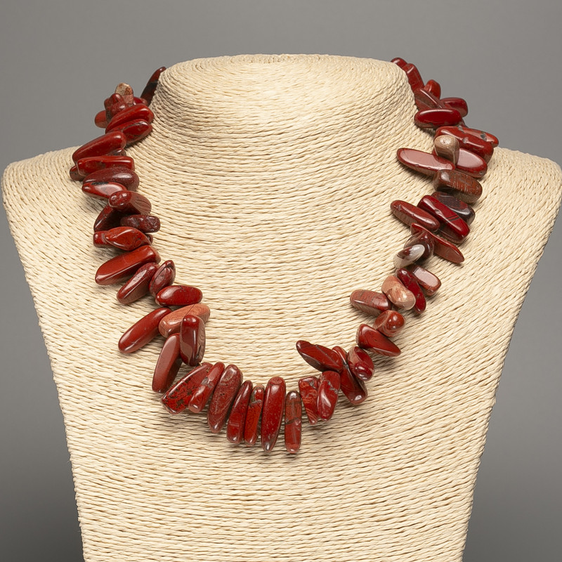 Necklace made of natural stone Jasper (Red Jasper) shard "needle", diameter 20×8mm, length 47cm +