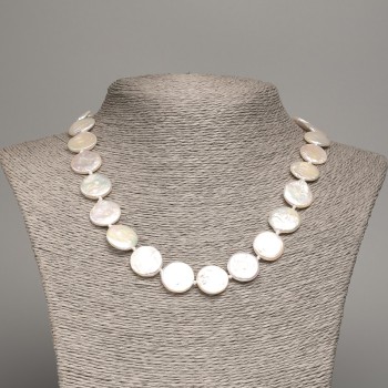 Necklace of natural baroque pearls with petrol tint, diameter 15x15x4mm, length 45cm +