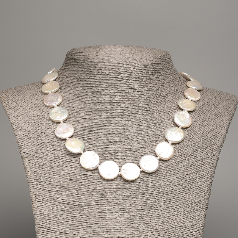 Necklace of natural baroque pearls with petrol tint, diameter 15x15x4mm, length 45cm +