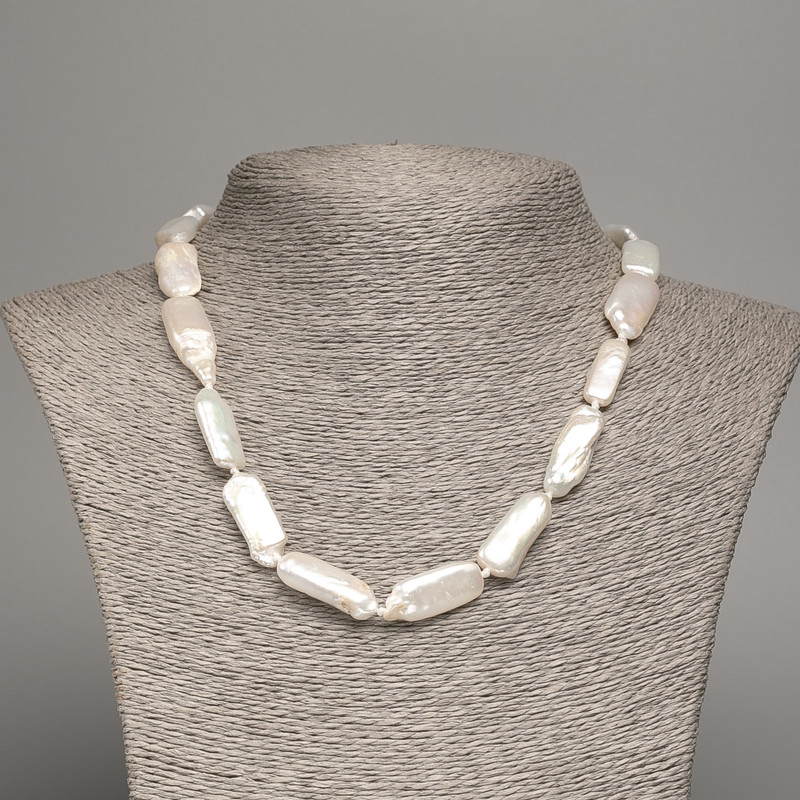 Baroque Pearl Necklace with Natural Baroque Pearls in a Petrol Hue, diameter 24×9×4, 5mm, length 45cm +