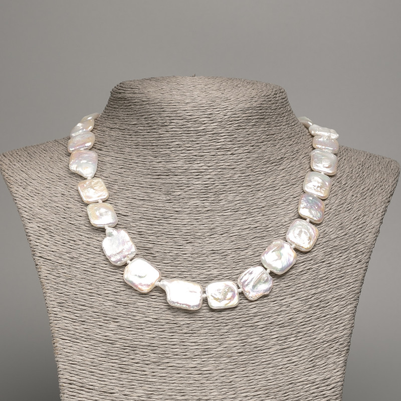 Necklace of natural baroque pearls with petrol blue hue, diameter 15×13×4 mm, length 45 cm +