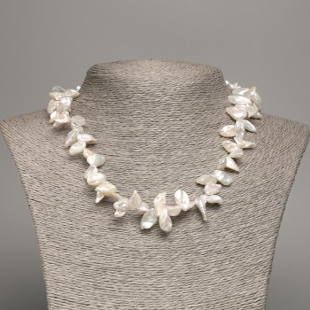Baroque Pearl Necklace with Petrol Toned Butterfly Pendant, 11x9mm, 48cm