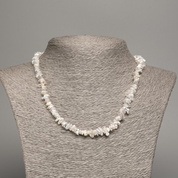 Necklace of natural baroque pearls with petrol-benzine tint, chip shape, 8x3mm, length 48cm +