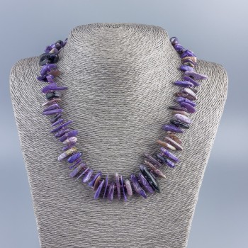 Charoite Natural Stone Necklace with Beads, Needle-shaped chips, diameter 15x3mm±, beads diameter 2mm, length 50cm plus