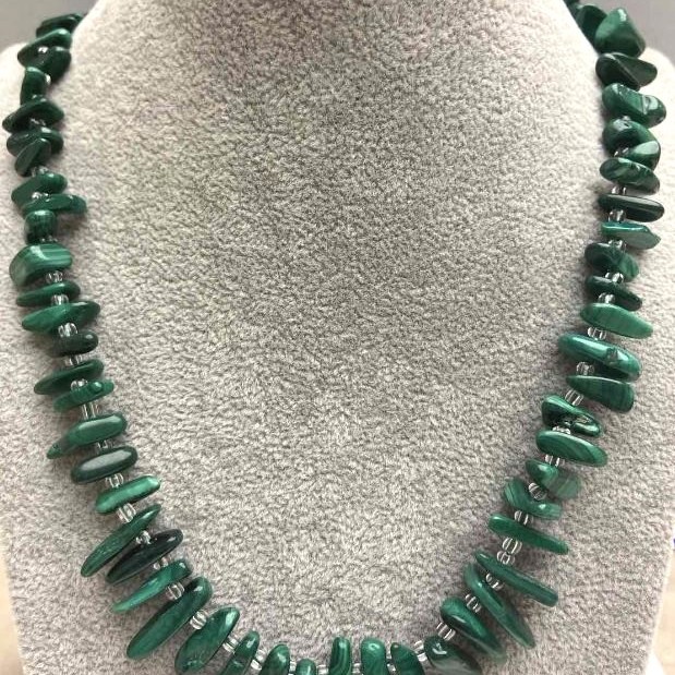 Malachite Chip Necklace "Needle", 12-16×3-5mm chips, 50 cm long ± with clasp