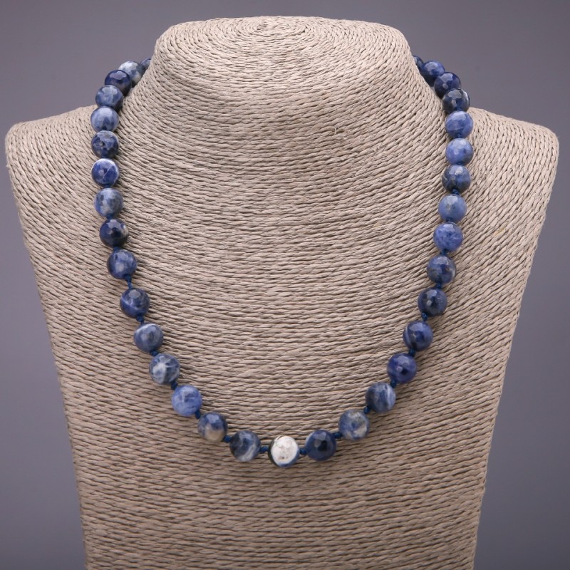 Sodalite Gem Bead Necklace, Faceted Balls, 10mm diameter (+/-), 48cm length