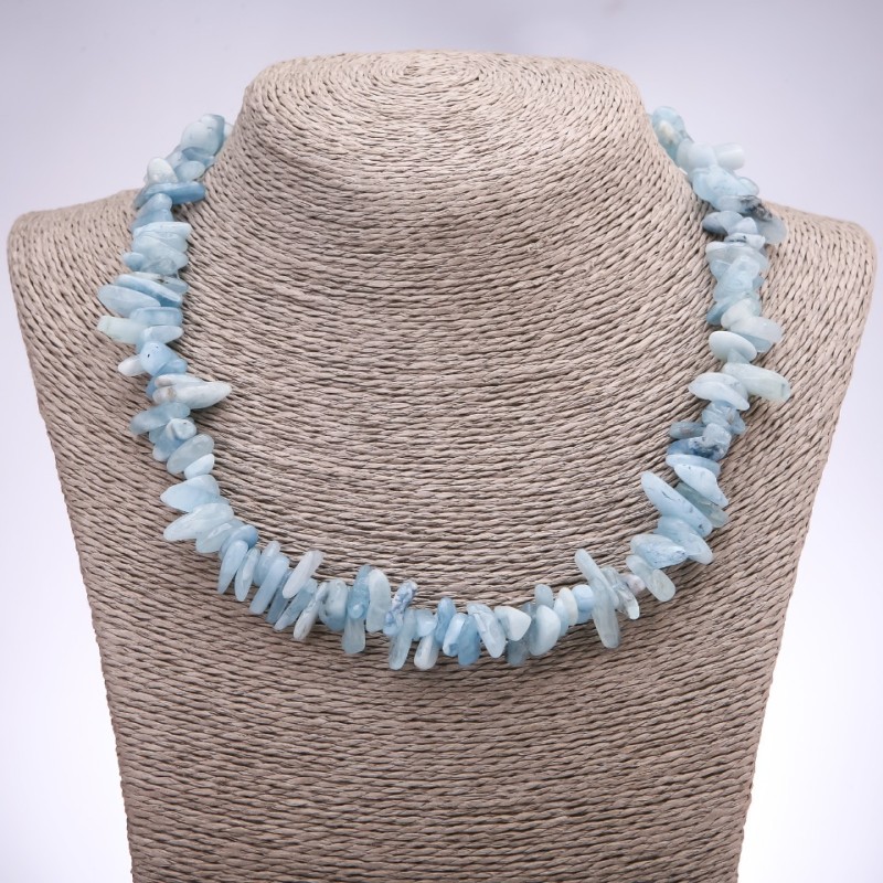 Necklace Aquamarine Chip "Needles", diameter 6x14+-mm, length 45cm