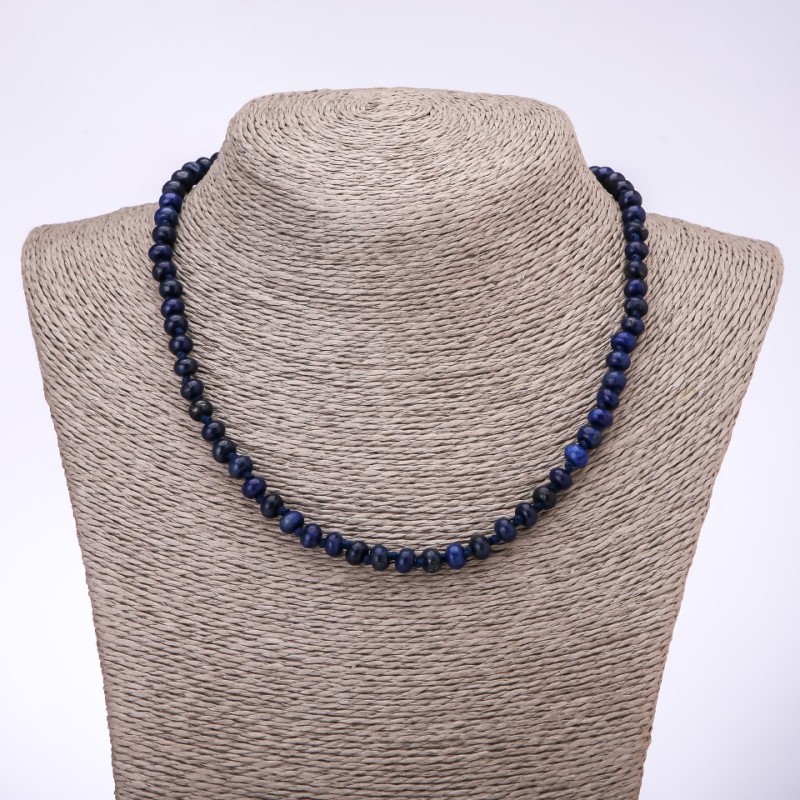Lapis lazuli bead necklace smooth rondelle, diameter 7×4mm, length 45cm