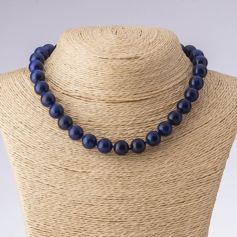 Necklace of natural lapis lazuli, smooth round beads, length 42 cm, bead diameter 12 mm
